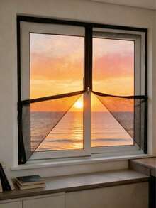 Mosquito-Proof Zippered Window Screen, No Drilling Required, Insect-Proof Window Mesh, Easy Installation, Self-Adhesive, Removable And Reusable Mosquito Net, Suitable For Living Room, Bedroom, Balcony Windows - Black - View 1