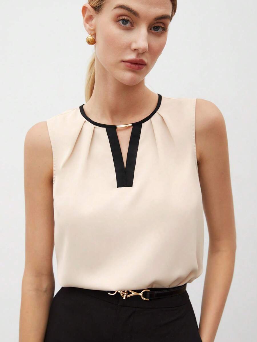 MARILYN MONNA New Elegant And Romantic Women's Blouse With A Chic Urban Style. Versatile For Office Wear, Suitable For Wedding Guests. Off-The-Shoulder Black Block Blouse. - 卡其 - 查看 1