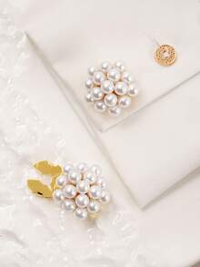 1/2PCS Cufflinks For Shirt Women Button Covers Clip, Elegant Golden Bridal Wedding Button Covers, Vintage Cuff Shirt Jewelry, Perfect Formal Gift - A - View 7