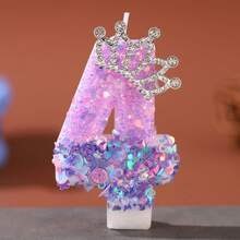 1pc Glitter Crown Number Birthday Candle 0-9, Purple Sequin Cake Topper Decoration, Sparkle Rhinestone Tiara Candle For Birthday Party & Anniversary Celebration, DIY Cake Decor Party Supplies - Purple - View 5