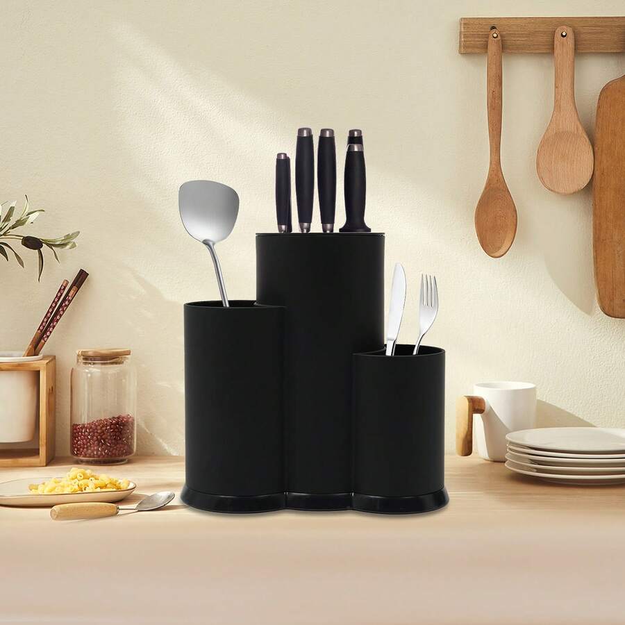 Black Knife Block Made Of PP+TPR With Drainage Holes, Removable Insert For 4-5 Knives - View 1