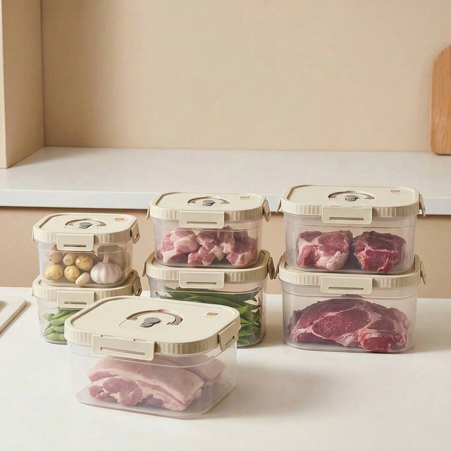 Multi-Functional Transparent Plastic Compartment Food Storage Box, Refrigerator Multi Grids Sealed Fresh-Keeping Box With Cover, Large Capacity Reusable Vegetables FruitsIngredient Container, Microwave Heatable, Kitchen Food Storage And Organization - Multicolor - View 1