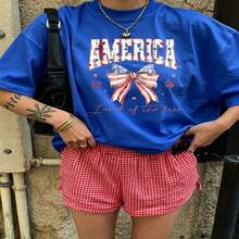 Heartfelt Daily Casual Graphic T-Shirt 100% Cotton Oversized Soft Breathable Casual Crewneck Short Sleeve Top Vintage Red Gingham Shorts Aesthetic Daily  Basic Casual Wearers Fashion Lovers Daily Outfit Enthusiasts Gift Givers - 藍色 - 查看 18