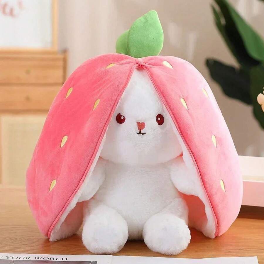 Cute 25cm Strawberry Carrot Rabbit, Creative Fruit Plush Toy, Stuffed Bunny Doll For Baby, Birthday Gift For Boy - 草莓兔 - 查看 1