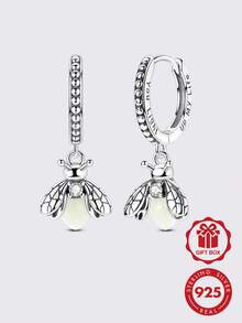 1對925純銀女士螢火蟲發光耳環，鑲嵌閃亮立方鋯石，優雅耳環，珠寶，絕佳禮物選擇 - 銀色 - 查看 9