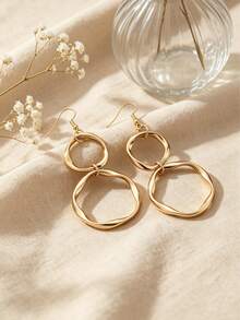 1 Pasang Anting Panjang Minimalis Bentuk Lingkaran Tak Terhingga, Desain Kreatif, Cocok untuk Pemakaian Sehari-hari Wanita - Emas - View 3