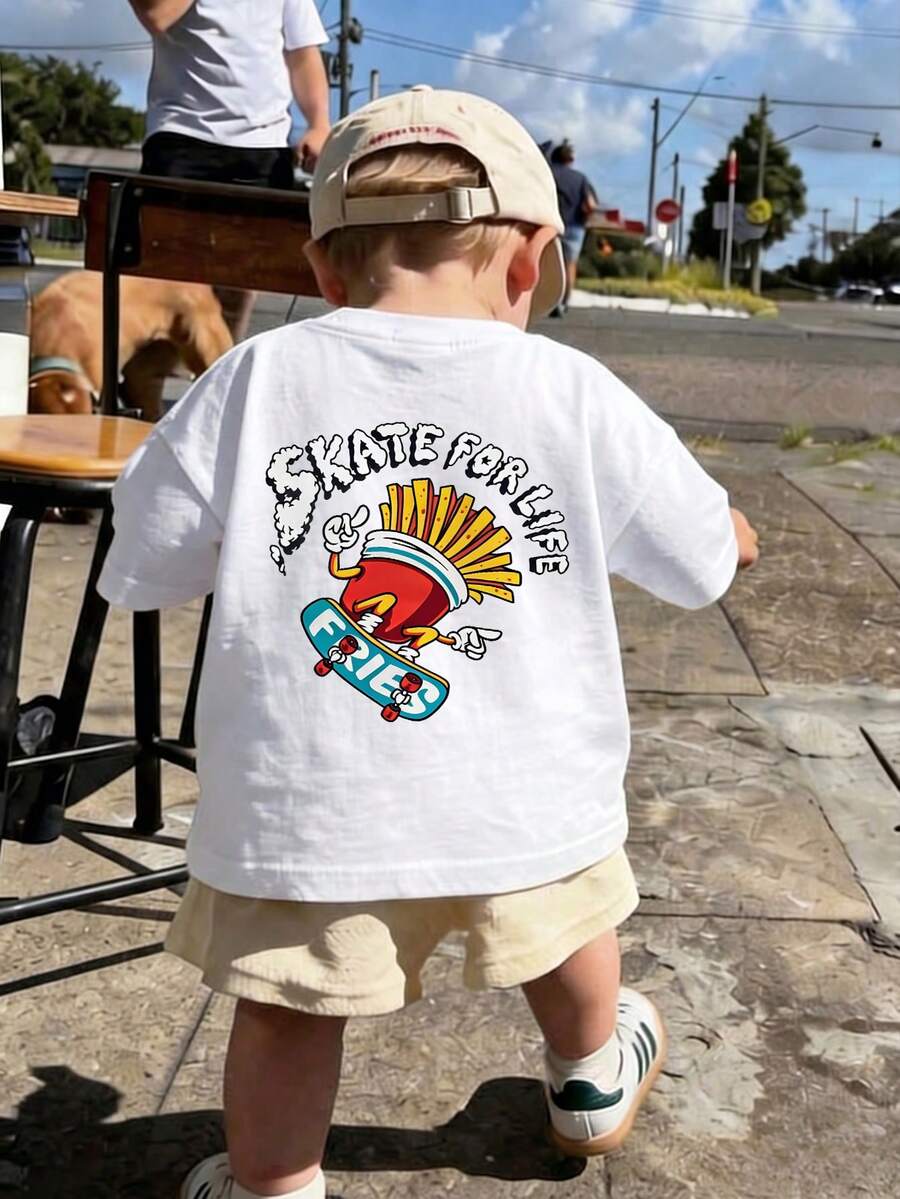 1pc Infant/Toddler Boys' Casual Graphic Print Round Neck Short Sleeve T-Shirt - White - View 1