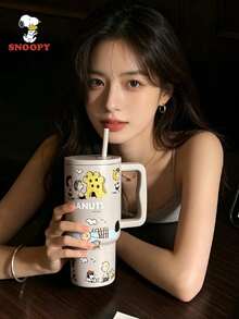 1個 Snoopy 900ML 大容量保溫杯,戶外便攜旅行保冷杯,車用杯,304不鏽鋼咖啡杯,不鏽鋼吸管水瓶 - 彩色 - 查看 12