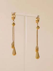 RAYQUEEN 1 Pair Stainless Steel Teardrop Pendant Pull-Out Personalized Versatile Earrings For Women, Suitable For Daily Wear And Gift Giving - Yellow Gold - View 3
