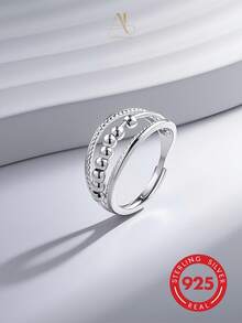 1 pieza Anillo de bola geométrica móvil de plata 925 elegante y de moda, adecuado para vacaciones, fiestas y banquetes de mujeres - Plateado - Ver 5