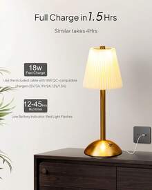 Cordless Table Lamp,Fabric Shade Table Lamps Rechargeable Operated Table Lamp With 3 Color Stepless Dimming & 3 Lighting Modes Touch Control Bedside Lamps - 1PC - View 7