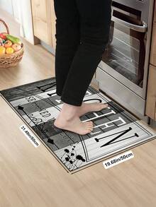 1pc Rubber Material Kitchen Runner Rug, Tableware Letter Print Pattern, Nordic Luxury Style Kitchen Mat, Long Runner Rug Laundry Room Rug, Thick Fabric With Good Foot Feel, Easy To Clean, Machine Washable, Hand Washable, Practical Entryway Doormat Home Decor Rug, Room Decor, Suitable For Dining Room, Kitchen, Laundry Room, Indoor Doorway And Other Indoor Areas - Dark Grey - View 17