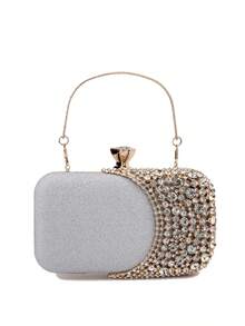 Handbag With Metal Handle, Evening Bag With Diamonds, Gold Wedding Clutch, Shoulder Bag With Chain, Small Handbag - Perak - View 2