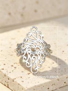 Vintage 925 Sterling Silver Hollow Floral Pattern Ring, Bohemian Style Ladies Ring, Party/Dating Gift - Silver - View 5