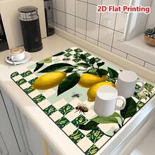 1/10pcs Green & White Plaid Lemon Kitchen Countertop Absorbent Mat, Coffee Machine Mat, Strong Absorbency, Durable Diatomaceous Earth Desk Mat, Heat-Resistant Non-Slip Silicone Draining Mat, Suitable For Coffee Machine, Espresso Machine - Dark Green - View 13