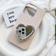 Heart-Shaped Solid Color Niche Desktop Stand, Retractable Phone Holder, Creative Phone Stand, Heart-Shaped Mirror Portable Makeup Mirror, Exquisite Phone Accessory, Adhesive Phone Stand, Daily Essential - Multicolor - View 2