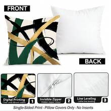 4pcs Dark Green Gold Foil Abstract Geometric Pattern Single-Sided Printed Throw Pillow Covers/Cushion Covers, Multi-Scene Atmosphere Decorative Pillow Covers Suitable For Living Room Sofa Bedroom, Pillow Inserts Not Included, 40x40cm/45x45cm/50x50cm - Multicolor - View 4