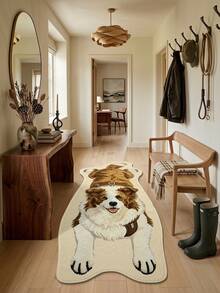 DAJIANG 1pc Cute Border Collie Shaped Rug, Kitchen Rug Hallway Mat, Suitable For Bathroom, Kitchen, Outdoor, Indoor, Hallway, Bedroom, Living Room, Bedside, Machine Washable, Easy To Clean, Non-Slip Backing - Border Collie Lying down - Brown - View 3