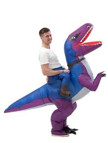 Kostum Tiup Velociraptor Tiga Dimensi Warna Merah dan Ungu, Dua Pilihan Kostum Boneka Dinosaurus Cosplay untuk Acara Pesta - MultiWarna - View 4