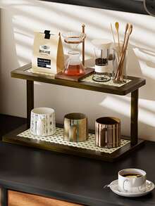 1 pieza Estantería de almacenamiento de cosméticos de alta gama con estilo retro, organizador de tocador de escritorio para perfumes y cuidado de la piel, estantería de entrada para lápices labiales y joyas, soporte de taza de escritorio y juego de té, estantería de almacenamiento para dormitorio y cocina - Marrón - Ver 1
