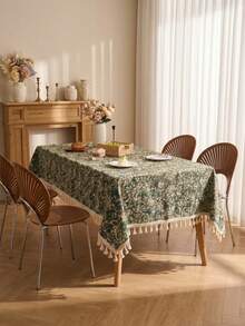 1pc Green Grassland Tablecloth Green Jacquard Natural Tassel Dining Tablecloth Rectangular Coffee Table TV Cabinet Entryway Multi-Functional Cover Suitable For Holiday Gatherings Birthday Parties Wedding Banquets Dining Table Decoration Restaurant Living Room Decoration Office Coffee Table Mat Home Decoration Room Decoration All Seasons - Green - View 3