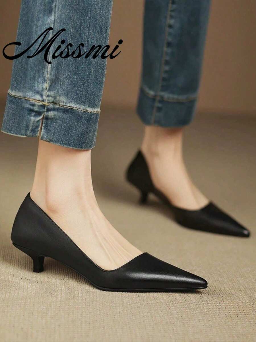 2025 New French Style Purple Pointed Toe Mid-Heel Pumps, Commuting Work Shoes For Women, Spring/Autumn,Kitten Heels