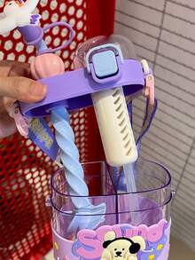 Dual-Drinking Cup Children's Water Bottle, Cute Large Capacity Divided Straw Cup For Boys And Girls Elementary Students Outdoor Drinking - Purple - View 5