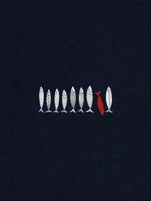T24-T250346-L Cute Sardine Combed High-Quality Original Fun Short-Sleeve T-Shirt - 黑色 - 查看 4