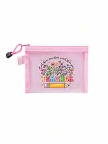 Colorful Floral "Teacher" Design Teacher-Themed Mesh Makeup Bag - Zippered Travel Organizer Bag For Cosmetics, Multi-Purpose Makeup Bag, Organizer Bag, Portable Makeup Storage Bag, Jewelry Accessories, Perfect For Back To School, Birthday, Holiday, Teacher's Day And Other Teacher Gifts, Creative Teacher Gift - Multicolor - View 10