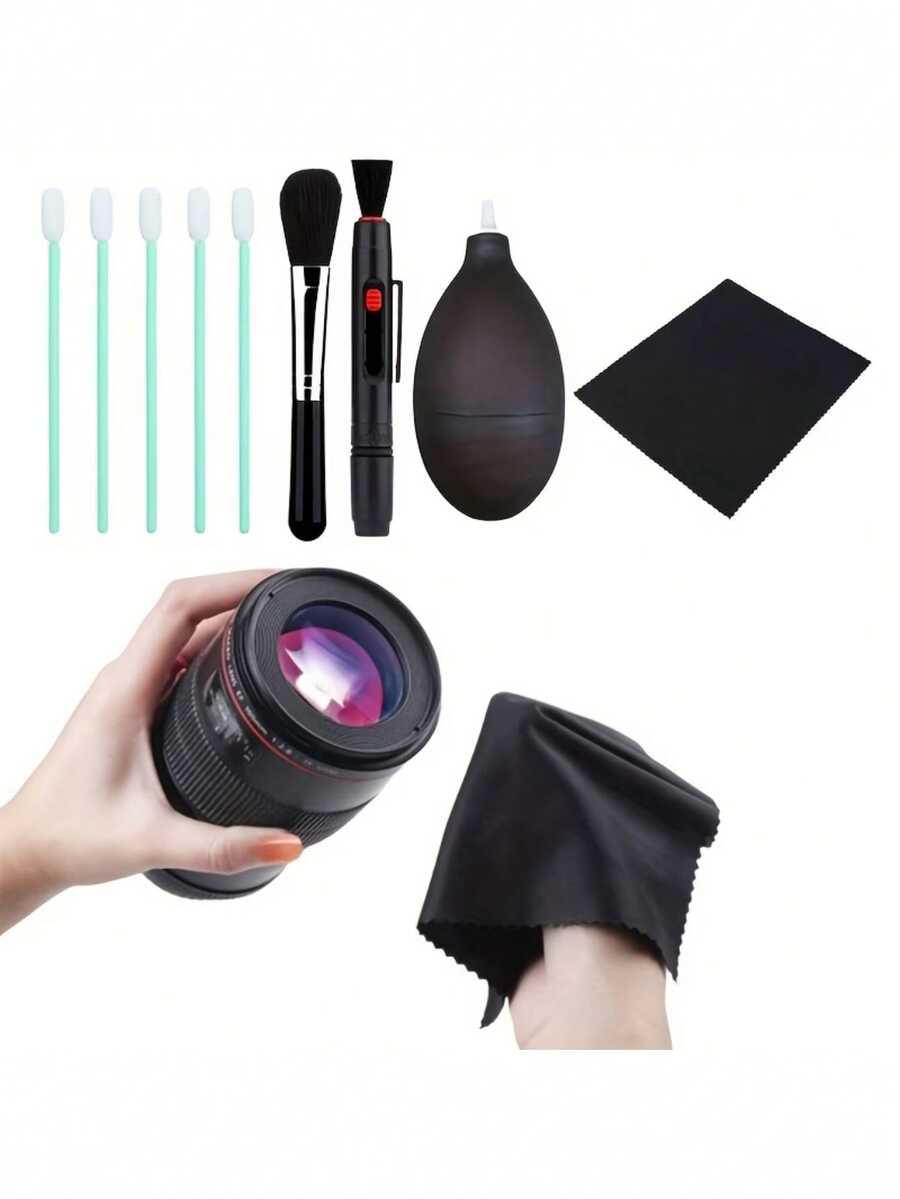 Kit de herramientas multifuncional todo en uno para limpieza de lentes de cámara, conjunto de accesorios profesionales para cámara con lápiz de lente de doble cabezal, cepillo suave, paño de microfibra y bastoncillos para sensor para cámaras digitales - Ver 1