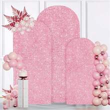 5ft/6ft/6.6ft/7.2ft Pink Backdrop Cover, Round Top Chiara Backdrop, For Wedding Birthday Party Photography Decoration (Arch Frame Not Included) - View 6