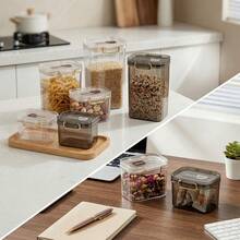 1pc Transparent Plastic Storage Jar With Handle,Multi-Functional Five Grains Cereals Noodles Spice Container, Moisture-Proof Food Storage Box,Portable Sealed Tank,Refrigerator Fresh-Keeping Box,Kitchen Restaurant Organizer - Multicolor - View 5