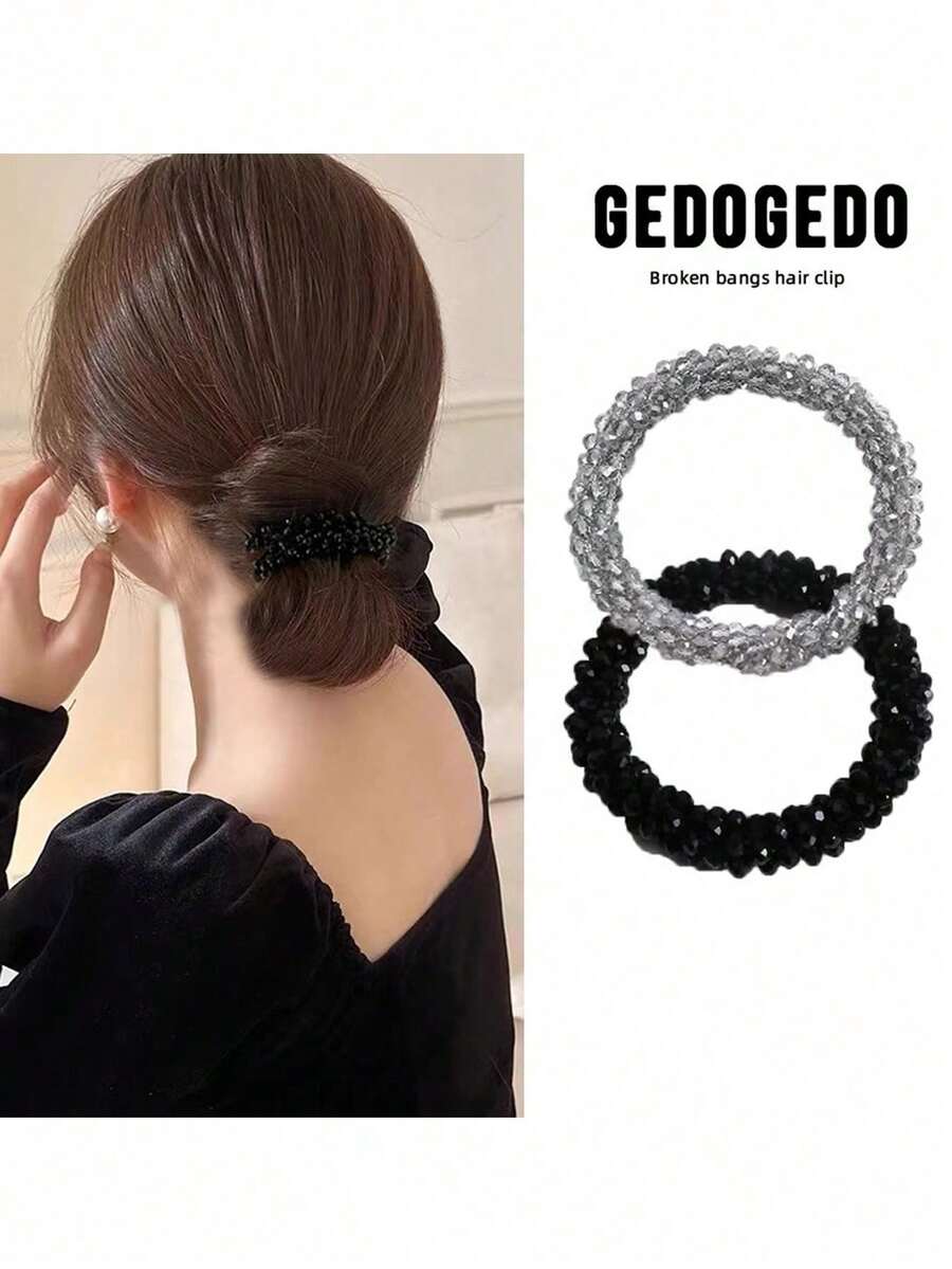 Bộ 2/1 chiếc dây buộc tóc đính đá lấp lánh tối giản, dây chun buộc tóc, kẹp tóc dành cho nữ, thích hợp đi du lịch, sinh nhật.
