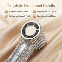 New Turbo High-Speed Handheld Fan, Rhinestone Decor, 100-Speed Wind Adjustment, Essential For Outdoor Travel Activities, Powerful Wind Long Battery Life Portable Mini Fan, 1200mAh - Handheld - View 4