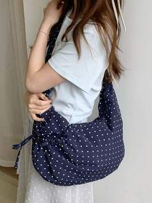大容量休閒通勤女款包 2026 新款肩背斜背包 時尚極簡主義水餃包 - 藏蓝色 - 查看 3