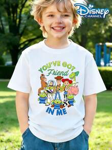 Disney Toy Story Buzz Lightyear&Woody Print Summer Tops,Boy Clothes For Kids,Boys Summer Outfits,Ropa Para Niños,Graphic Tees Teen Boys,Summer Clothes - 白色 - 查看 1