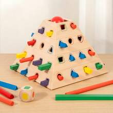 Pyramid-Shaped Wooden Stick Pulling Game Montessori Educational Toy, Geometric Shape Recognition, Color Matching, Stick Insertion, Educational Wooden Toy For Toddlers - Multicolor - View 10