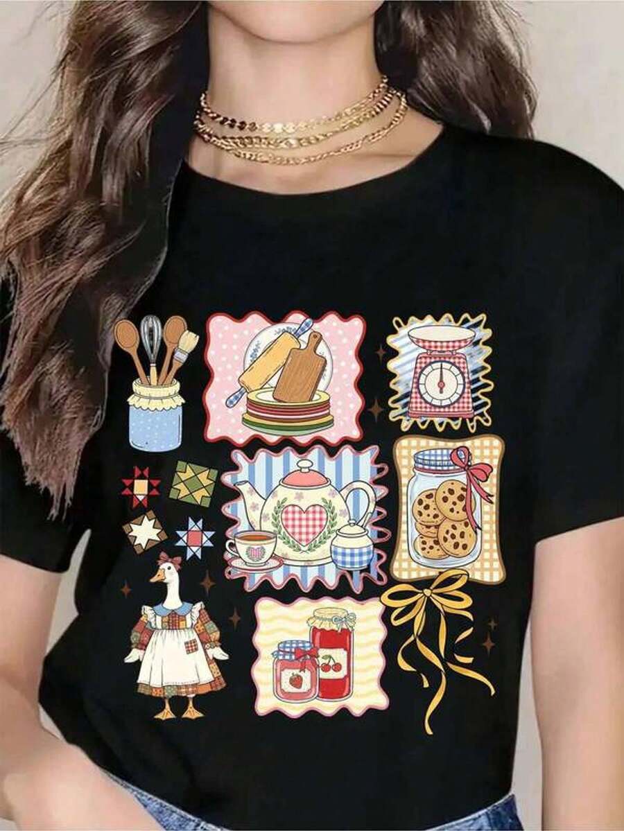 Casual Printed T-Shirt - Black - View 1