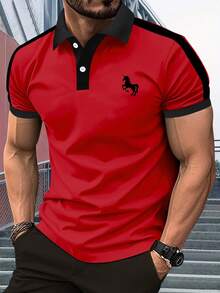 夏季男士短袖 Polo 衫獨特馬匹印花休閒運動服 標準大尺碼 - 彩色 - 查看 2