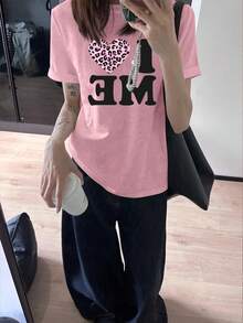Heart Confession Print Short Sleeve T-Shirt, Casual Loose Multi-Purpose Fashion Top, Summer New Style - Spotted - Pink - View 6