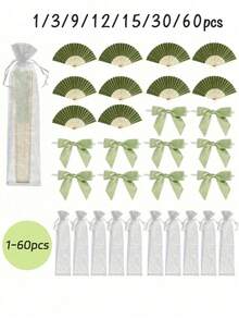 1/3/15/30pcs Green Series Wedding Folding Fan Set With Exquisite Bow, Portable Lightweight Summer Handheld Cooling Fan For Women, Packed In Transparent Gift Bag, Perfect For Bridesmaid Proposal Gift, Wedding Party Favor, Birthday Return Gift, Photography Prop, Party Decoration And Various Event Supplies, Suitable For Wedding, Wedding Party, Birthday, Holiday And More - Multicolor - View 5