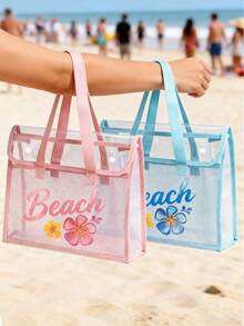 New Summer Starfish & Shell Pattern PVC Toiletry Bag - Fashionable & Practical, Upgraded Material, Soft & Comfortable Touch, Waterproof & Sand-Resistant; Equipped With Sturdy Zipper To Ensure Item Security. Transparent Design Allows You To Easily View Contents Without Searching. Ideal Gift For Valentine's Day, Mother's Day, Back To School Season, And Spring/Summer, Beach Essential, Vacation Must-Have - Multicolor - View 3