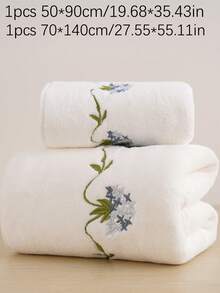 Coral Fleece Exquisite Embroidered Solid Color Bath Towel, Floral Embroidery, Bathroom Towel, Elegant Home Decor Suitable For Bathroom Towel, Hotel, Gym, Travel, Gift, Salon, Sports, Outdoor, Beach, School, Back To School, Travel, Travel Accessories, Home Essentials, Towel, Skin Care - White - View 8