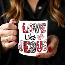 [Envío en 24 horas a nivel local en México]1 unidad, Taza de cerámica de 11 oz con diseño "Love Like Jesus", patrón de corazón religioso cristiano, para el hogar, la oficina, viajes, Día del Maestro, Día de la Enfermera, Día de la Madre, 250º aniversario, vaso térmico, almacén local, regalos para hombres y mujeres - Imagen 1 PCS - Ver 1