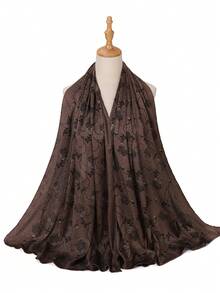 1pc Crinkled Satin Hijab Scarf, Suitable For Daily Wear - Coffee Brown - View 2