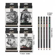 12支/組素描炭筆套裝，4mm 軟/中/硬/混合 4種款式可選，耐用鉛芯附細粉，適合平滑陰影，適用於素描與肖像畫 - A - 查看 2