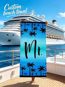 Toalla de playa personalizada con degradado azul y palmera, iniciales de nombre personalizadas, de microfibra de secado rápido y resistente a la arena para playa y viajes - Multicolor - Ver 3