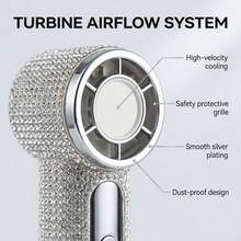 New Turbo High-Speed Handheld Fan, Rhinestone Decor, 100-Speed Wind Adjustment, Essential For Outdoor Travel Activities, Powerful Wind Long Battery Life Portable Mini Fan, 1200mAh - Handheld - View 7