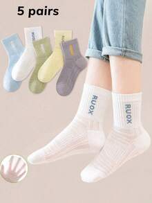 5 Pairs Spring/Summer Children's Socks, Thin Mesh Breathable Versatile Letter Print Sports Socks For Boys And Girls - Multicolor - View 10