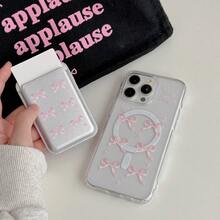 1pc Ballet Style Pink Bow Magnetic Card Holder PU Leather Compatible With IPhone 16 Pro Max, 15, 17 Pro - Multicolor - View 2